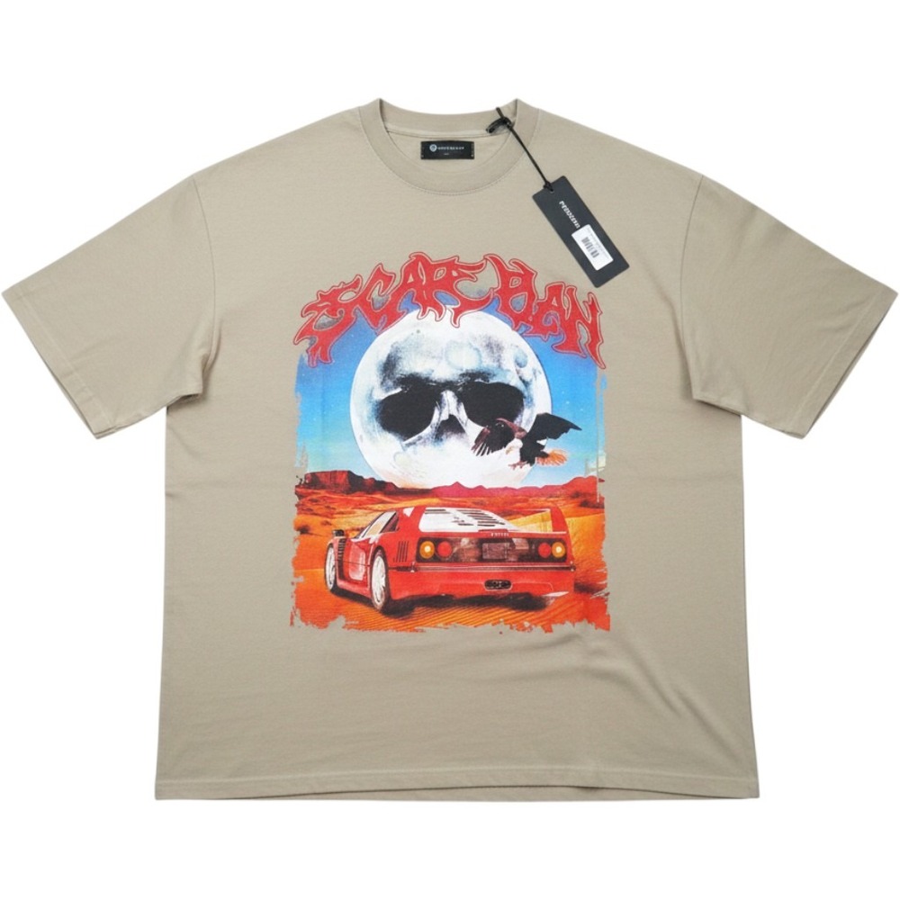 Escape Plan Premium T-Shirt Men's 2XL Tan Skull Eagle Sports Car Graphic NWT